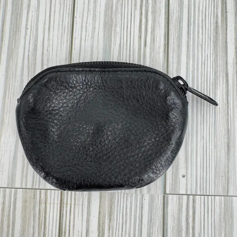VTG Brighton zip coin change purse black brown croc embossed pebbled leather